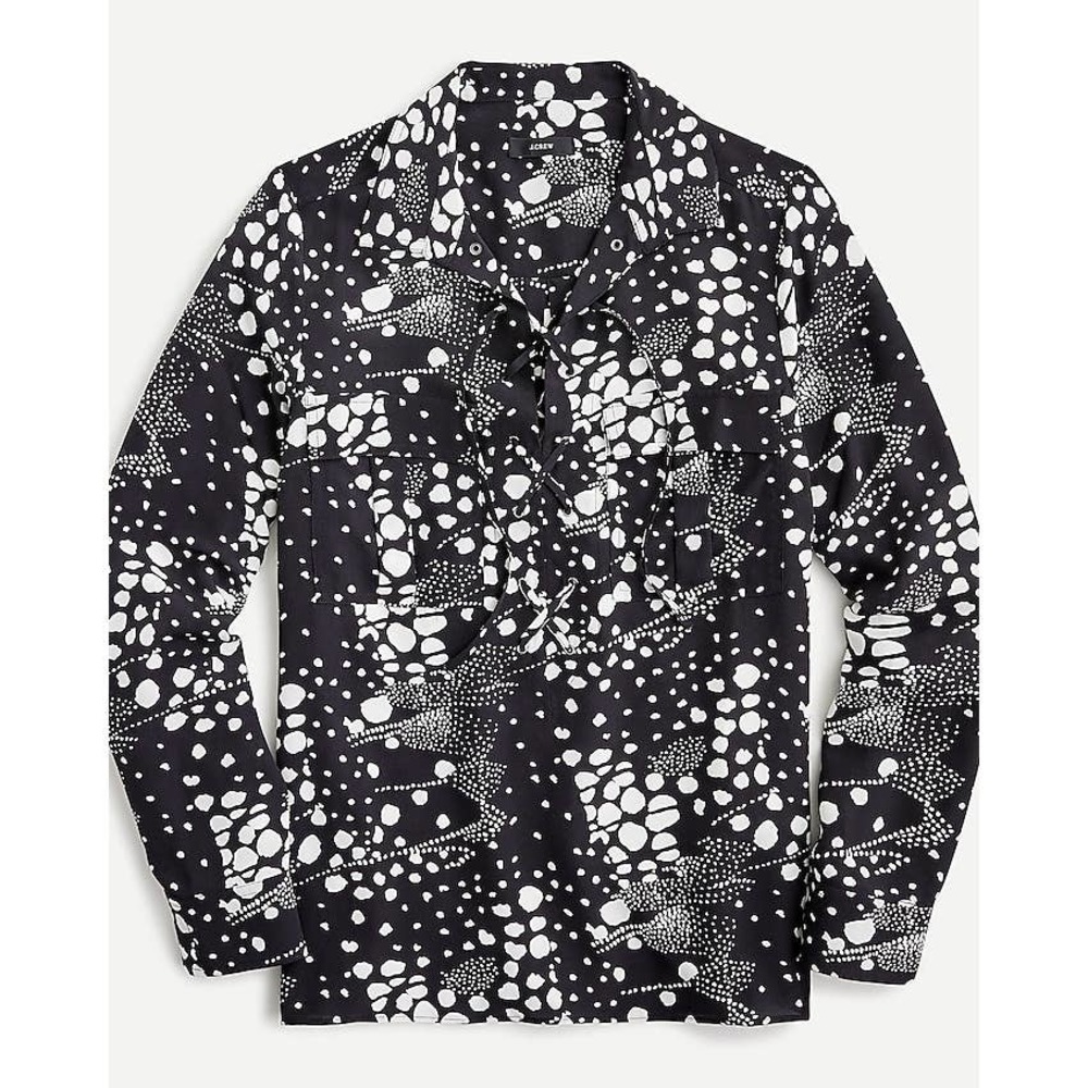 NWT J. Crew Lace-up top in dotted silk Black & White Size Small AS443